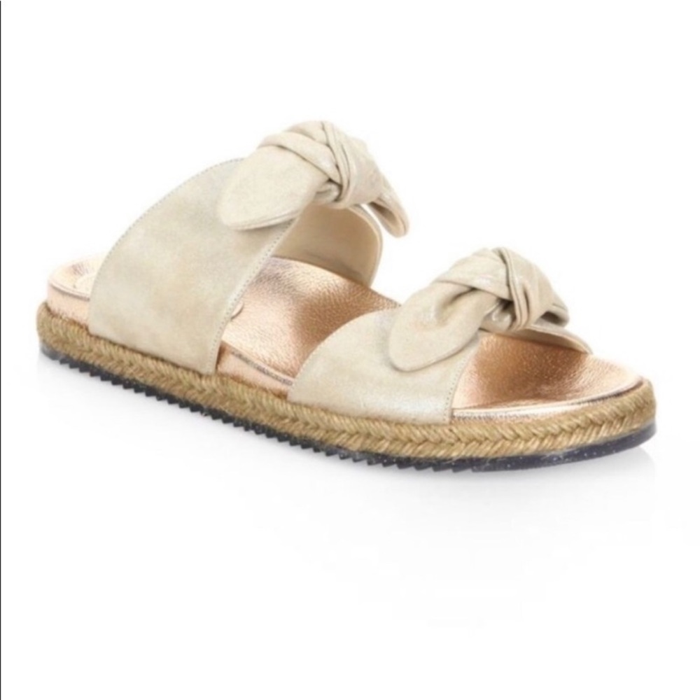 Jimmy Choo Rose Gold tie  front shimmer sandals